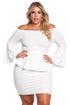 Sexy White Off The Shoulder Bell Sleeves Peplum Plus Dress